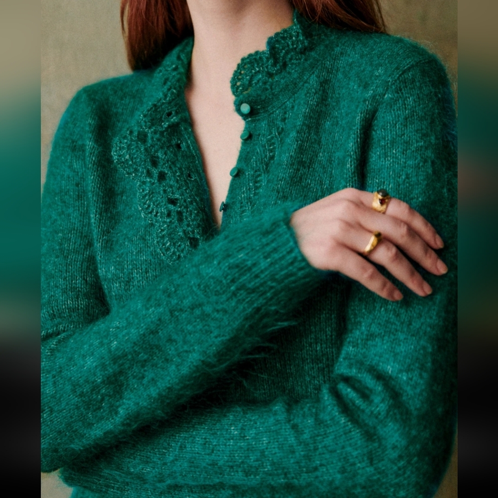 Sezane Wool/ Kid Mohair Green Knit Sweater Dress